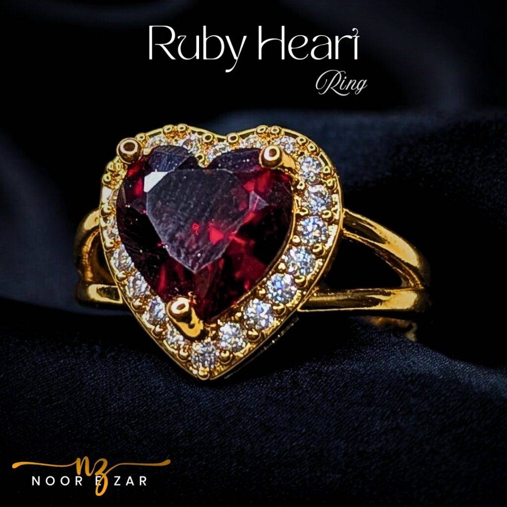 Ruby Heart Gold Plated 1 Karat Ring for Women