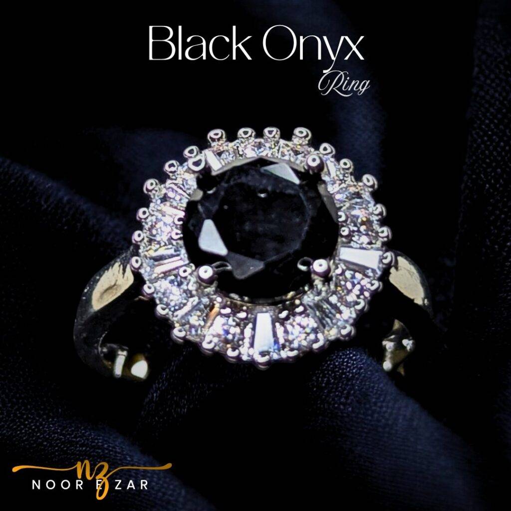 Black Onyx Silver Plated 1 Karat Ring for Women