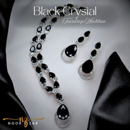 Black Crystal Tear Drop Silver Necklace