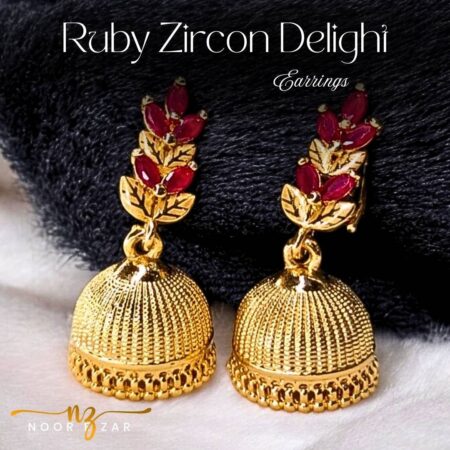 Ruby Zircon Delight Gold Earrings