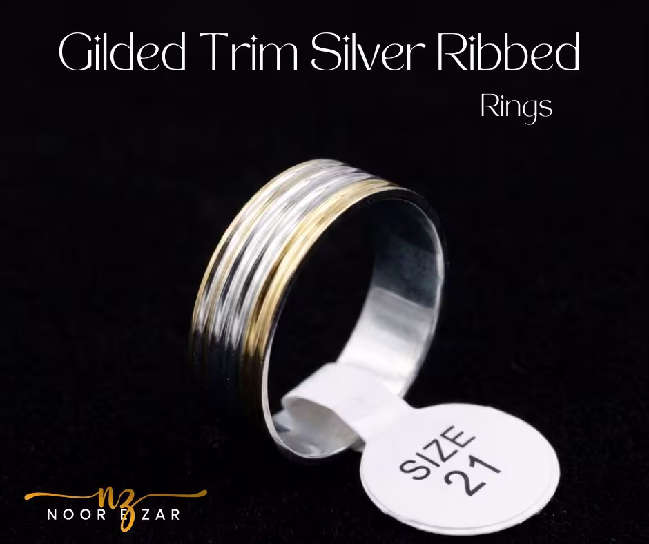 Gilded Trim Silver Ribbed Ring