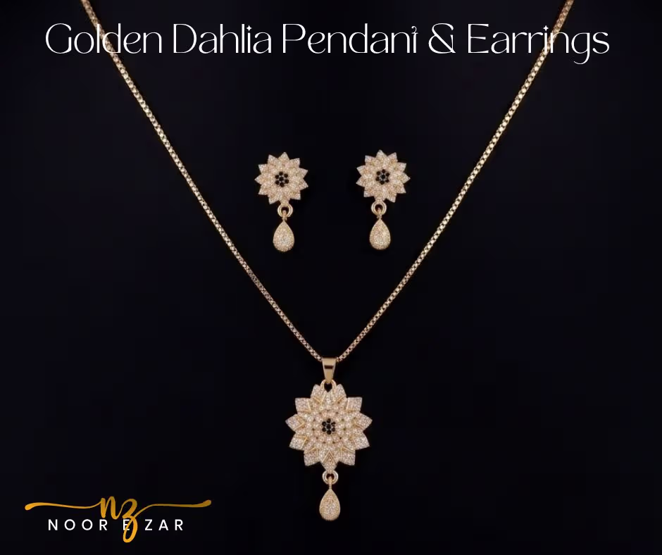 Golden Dahlia Pendant & Earrings