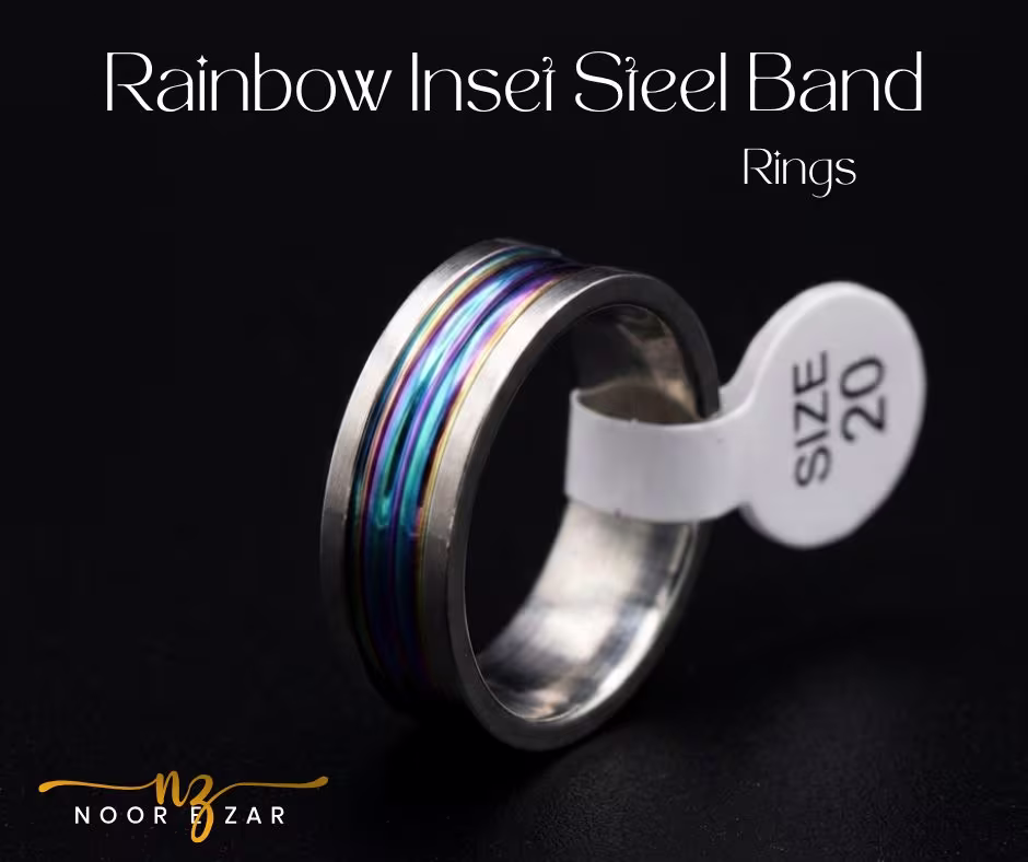 Rainbow Inset Steel Band Ring