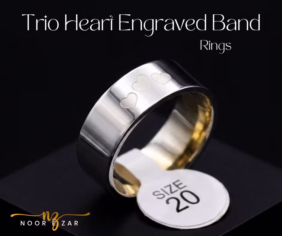 Trio Heart Engraved Band Ring