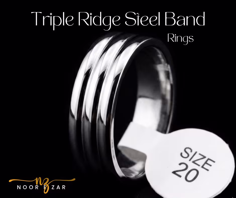 Triple Ridge Steel Band Ring